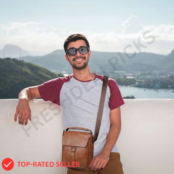 Leather Messenger Bag Crossbody Satchel Travel Business Minimal Chic - Picture 4 of 8